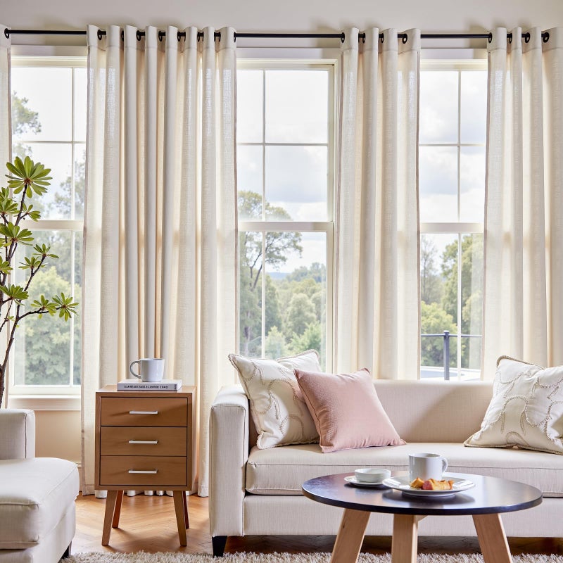 jinchan 108 inch Curtains Flax Linen Blend Semi Sheer Light Glare Filtering Extra Long Drapes for Living Room Dining Doorway Farmhouse Office Sunroom, Natural Beige, Wide 50" by Long 108", 2 Panels - Image 4